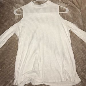 white ribbed shoulder-less long sleeve!!!!